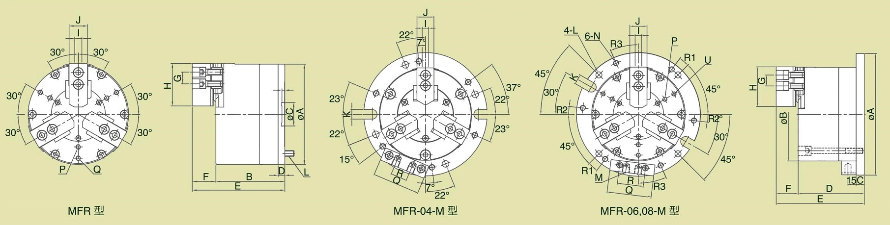 Accesorio de mandriles neumáticos de 3 mordazas MFR,MFR-M (pistón doble)